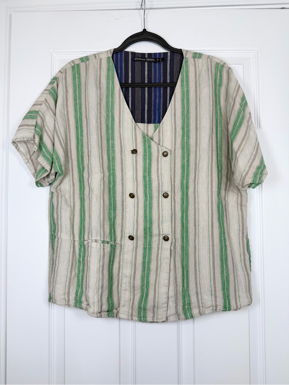Gudrun Sjoden Size M • Green Stripe Linen Blouse Top.